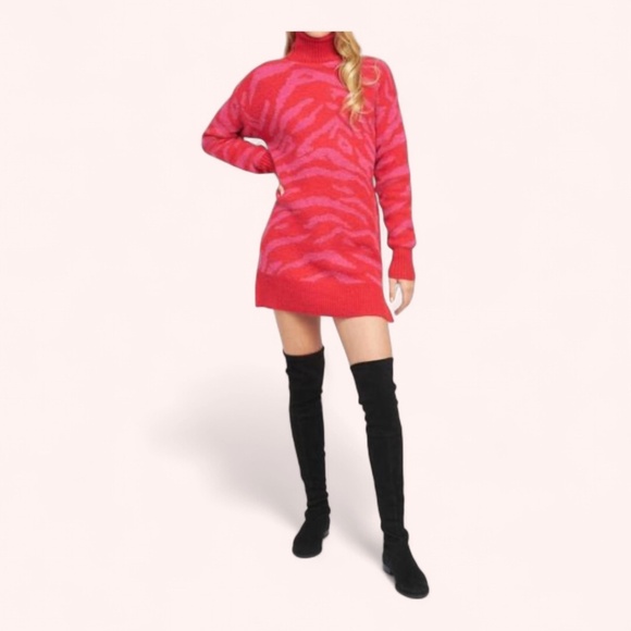 En Saison Raspberry Zebra Print Turtleneck Sweater Mini Dress Gently Used Size S - Picture 1 of 4